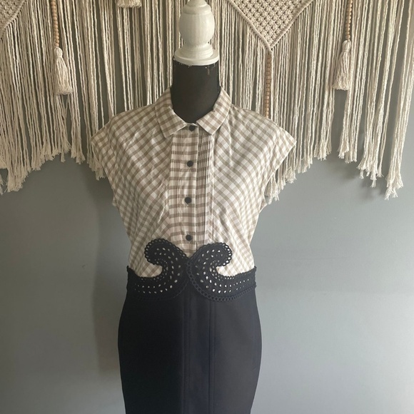 Carven White & Black Gingham Eyelet Dress - Picture 2 of 11